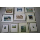 Renate Schmidt-Broecker, six limited edition aquatints, signed, 10" x 8", and three smaller by the