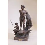 After Arthur Waagen, painted and bronzed spelter figure of a fisherman casting his net, 'Peche',