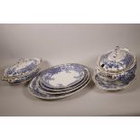 Keeting and Co. blue and white china dinner wares, four graduated platters, largest 16½" x 13½", and