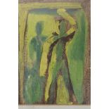 An oil on card, impressionist scene, figures in a doorway, signed verso Colin Selley 92, 3½" x 5"