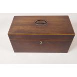 A C19th mahogany two compartment tea caddy with satinwood crossbanding, 11½" x 5½" x 6"