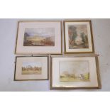 Four watercolour rural landscapes, one labelled Alfred Slocombe, largest 16½" x 11"