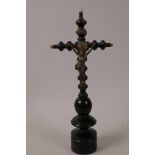 A turned wood and metal corpus christi, 10½"high