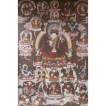 A late C17th/early C18th Chinese Buddhist thangka painted on a fabric scroll, now framed, 20" x 28½"