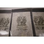 A collection of ten Chinese prints on rice paper depicting Buddha, 18" x 14½"