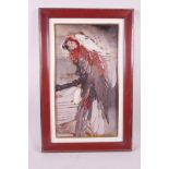 An impasto oil on board painting of a parrot, 9½" x 17", indistinctly signed