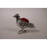 A 925 silver pin cushion in the form of a bird, 2" long