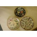 Three contemporary Oriental porcelain chargers, 18" diameter