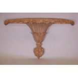 A carved wood console table, lacks top, 52" x 14" x 27"