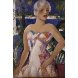 In the manner of John Duncan Fergusson, oil on canvas, portrait of a lady, 16" x 20"