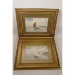 Thomas Mortimer, pair of late C19th/early C20th watercolours, coastal scenes with fishing boats,