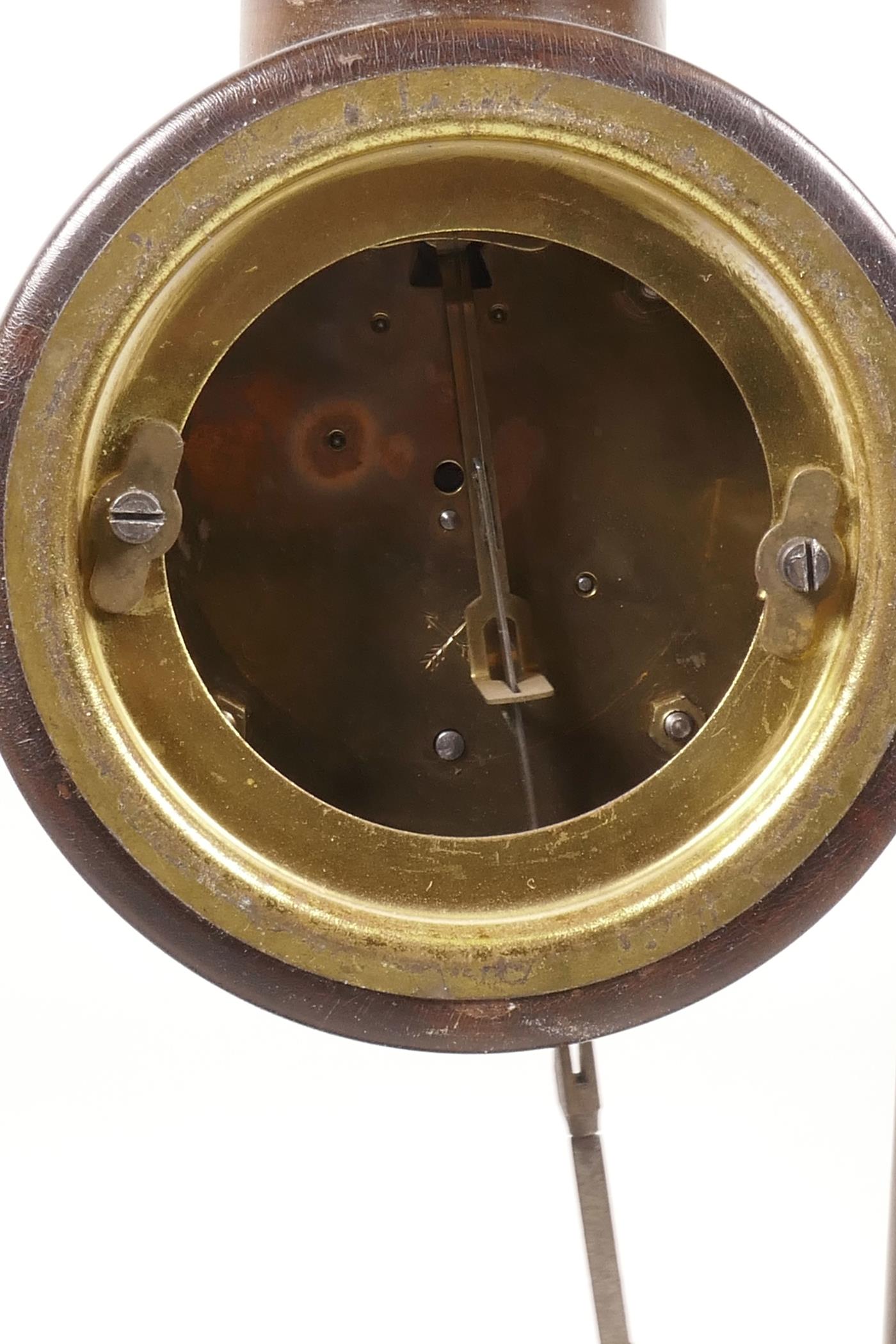 An early C20th French mahogany portico clock, the circular movement raised on six turned columns - Image 3 of 3