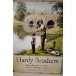 A replica metal advertising sign for Hardy Brothers fishing equipment, 20" x 27½"