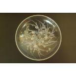 A Lalique studio glass shallow bowl decorated with embossed stylised branches and buds, 7¼"