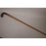 A vintage walking stick with horn handle carved as a serpent, 32" long