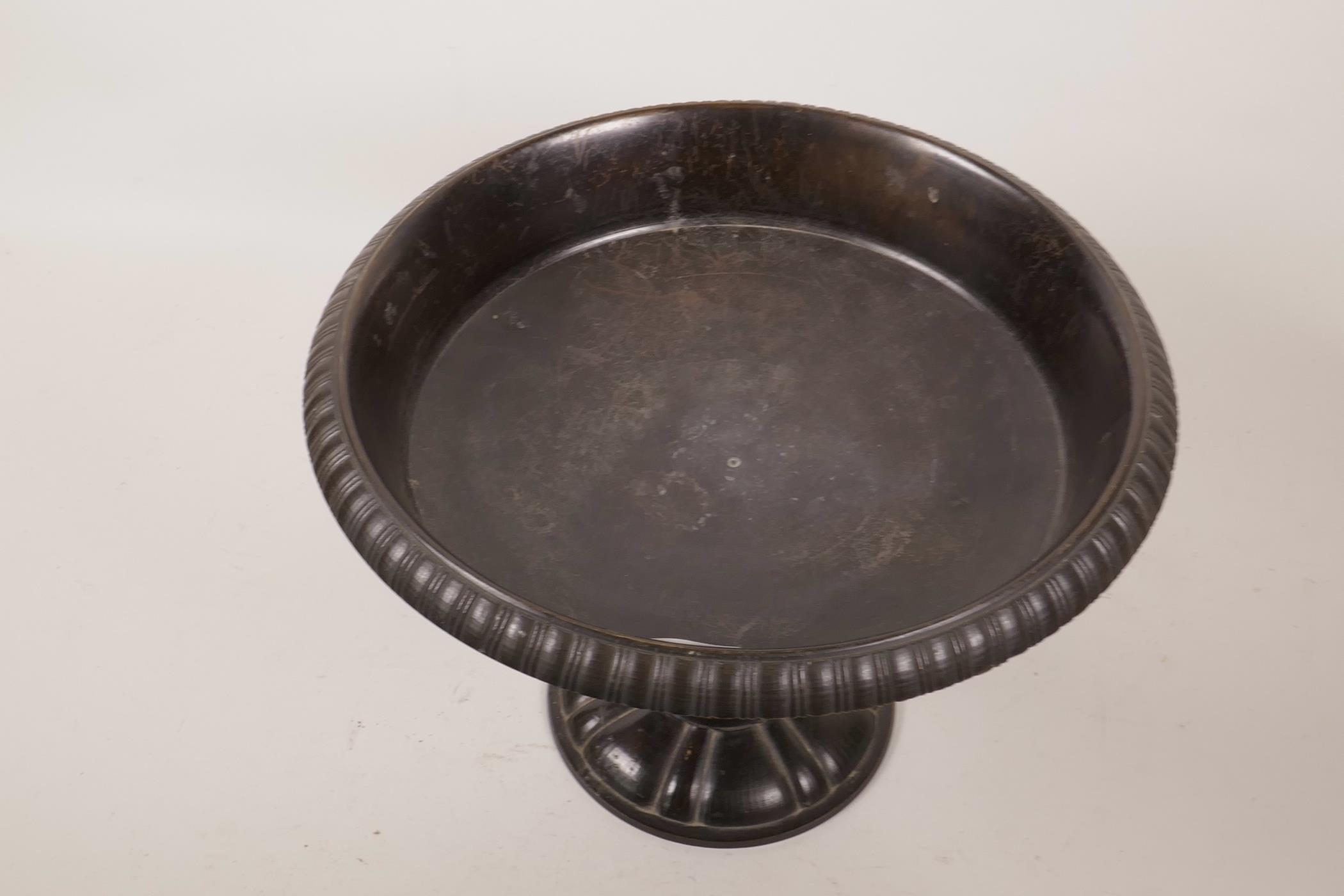 A bronze bowl of classical form, raised on a turned column, 11" diameter x 8" high - Image 3 of 3