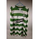 A signed 2008/9 Celtic home shirt, size XL