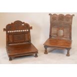 Two Indian carved hardwood low chairs