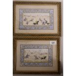 A pair of Indo-Persian miniature paintings on ivory, hunting scene and polo match, each 5" x 3",