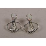 A pair of sterling silver Art Deco style earrings set with opalites