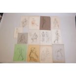 A folio of 1920s life drawing sketches, largest 15" x 22"