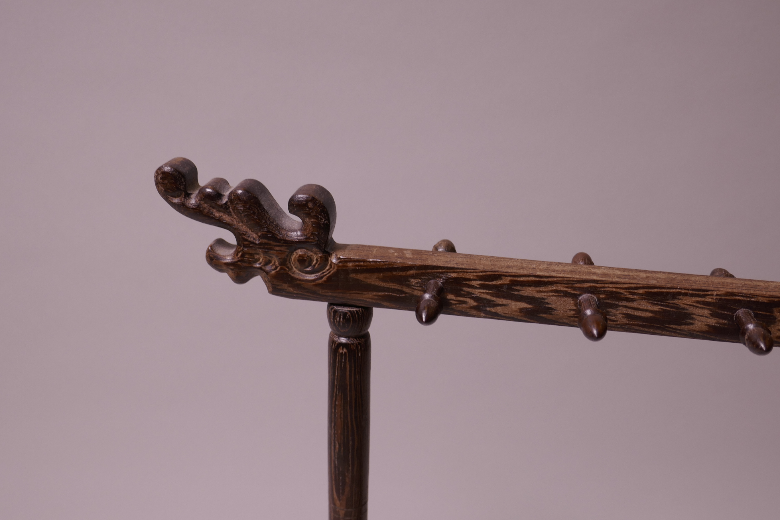 A Chinese carved and pierced "chicken-wing" wood brush hanger, wth dragon decoration, 14"high - Image 2 of 3