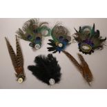Six vintage feather fancies, longest 10"