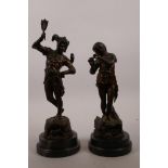 A pair of late C19th bronze figures by E. Barillot, The Pied Piper and a jester, 11" high