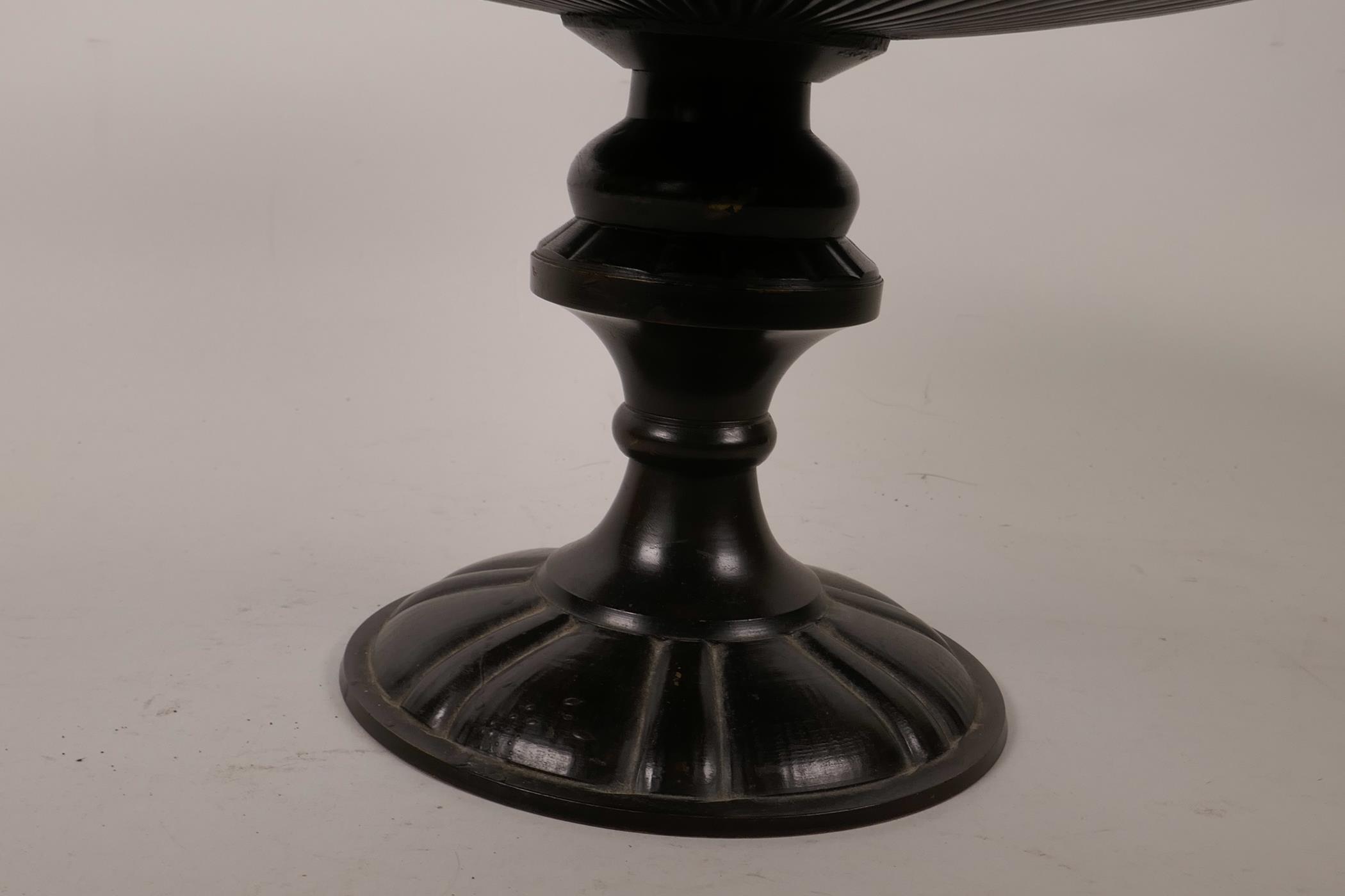 A bronze bowl of classical form, raised on a turned column, 11" diameter x 8" high - Image 2 of 3