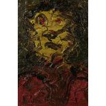 In the manner of Frank Auerbach, impasto oil on canvas study of a figure in red, 12" x 15½"