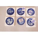 Six Royal Copenhagen Christmas plates, 1971 to 1976