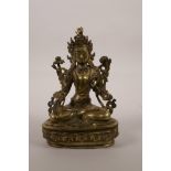 A Sino-Tibetan gilt bronze of Shiva seated on a lotus throne, impressed double vajra mark to base,