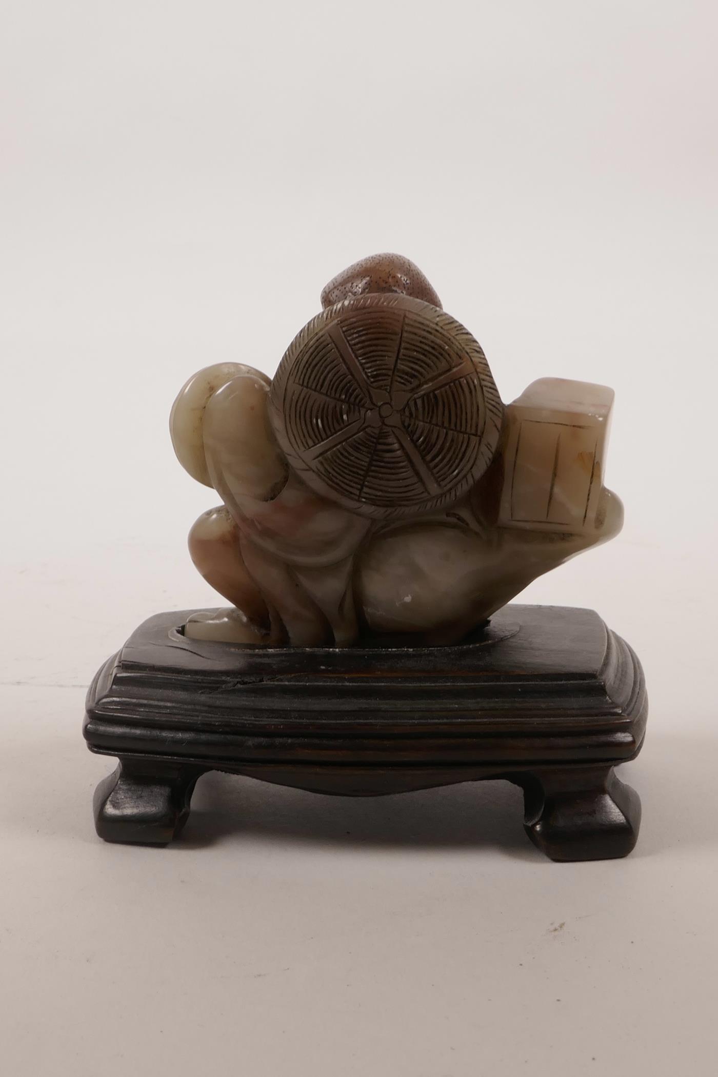 A Chinese soapstone carving of lohan, 4" high - Image 3 of 3