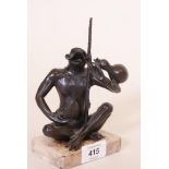 A lacquered bronze figure of a kappa drinking from a gourd and bearing a fish, 6½" high