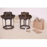 A pair of early C20th metal ceiling lanterns, 13" high