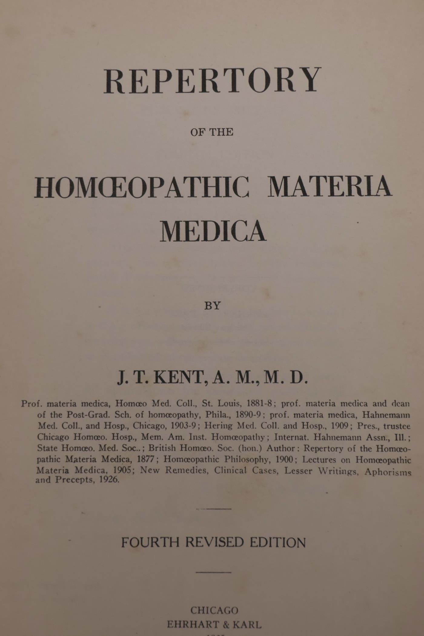 One volume, James Kent, 4th edition 'Repertory Materia Medica', published by Ehrhart and Karl, - Image 2 of 2