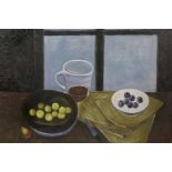 After William Scott, oil on canvas board, still life, 20" x 16"