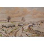 A. Thomas, Thorpe in Wharfedale, watercolour, signed, 14" x 21", and another of a winter