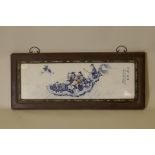 A large Chinese blue and white porcelain panel decorated with The Eight Immortals travelling at sea,