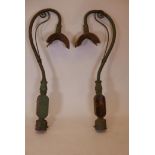 A pair of Victorian painted cast iron gas lamps, 54" high