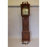 A C19th English inlaid oak longcase clock, with shaped top door and fluted columns, the hood with
