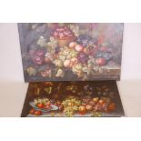 Two large canvas prints, still lifes of fruit, largest 40" x 30"