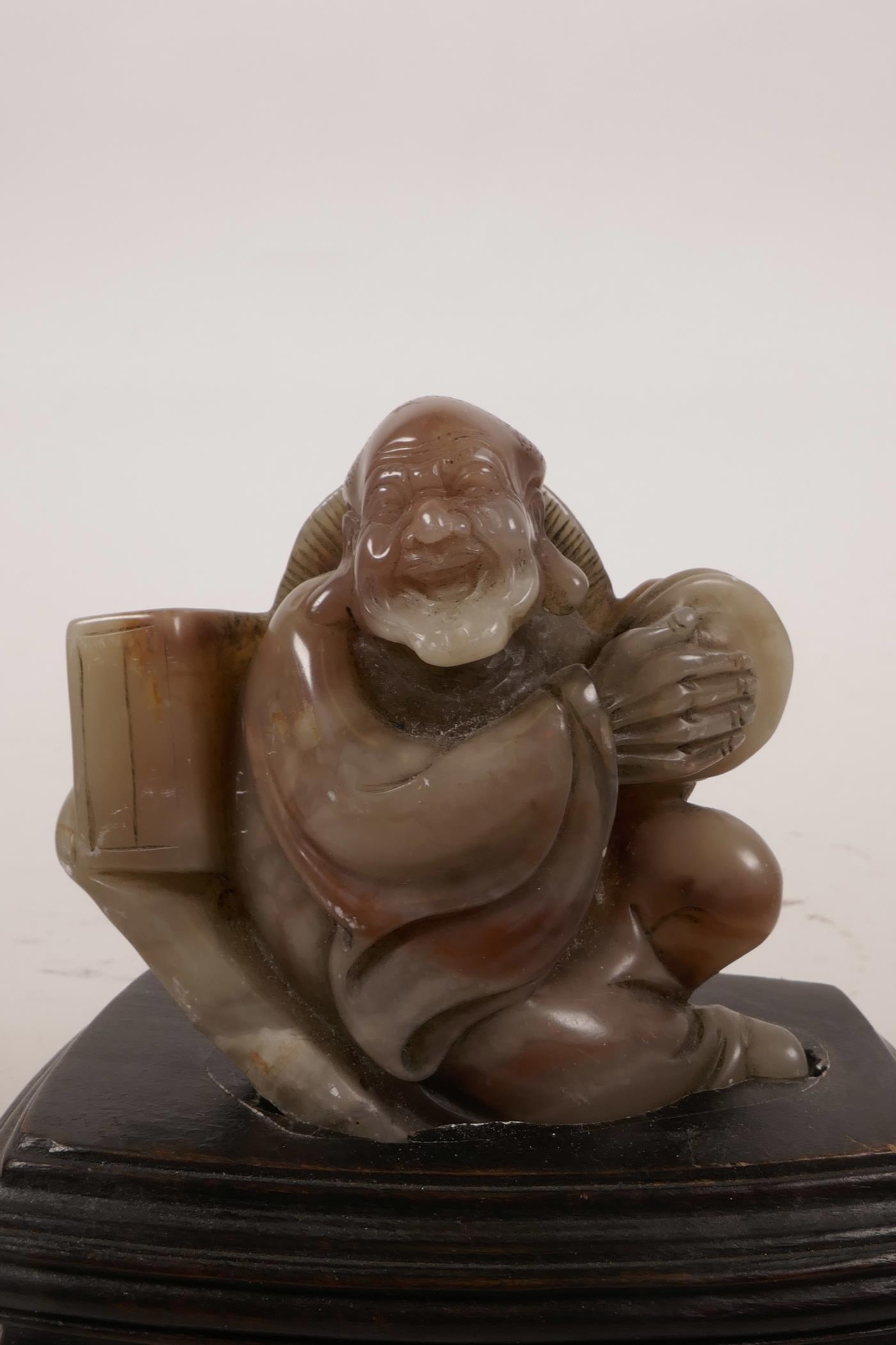 A Chinese soapstone carving of lohan, 4" high - Image 2 of 3