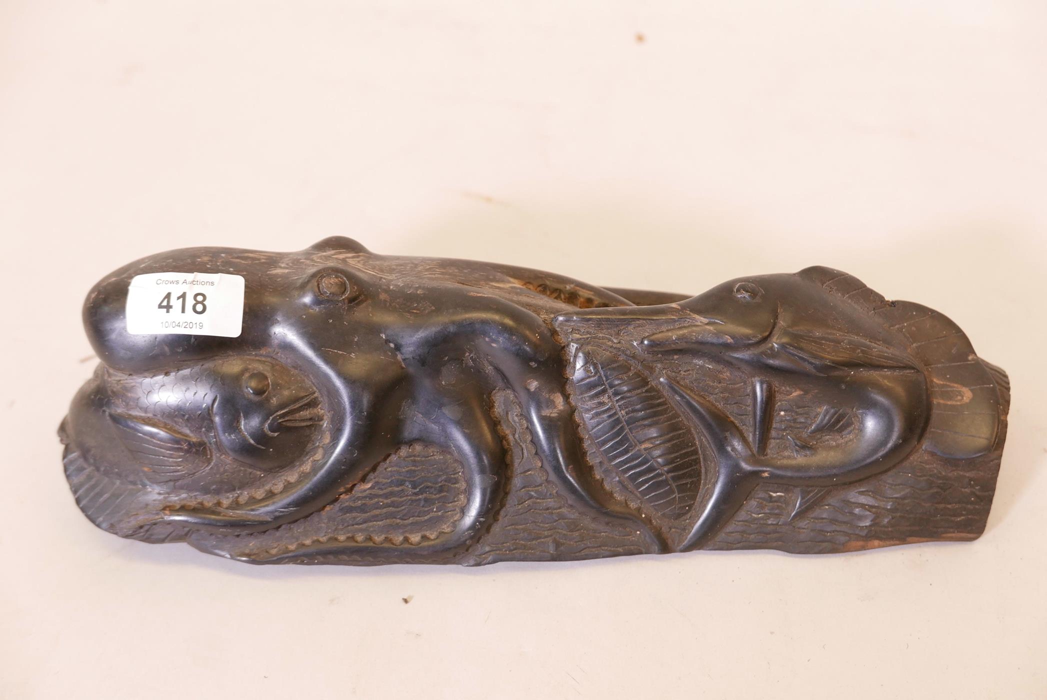 An ebony wood carving of an octopus and swordfish, 13" long - Image 2 of 3