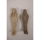 An Egyptian faience pottery shabti and another, one A/F, largest 4½"