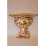 An Italian painted and parcel gilt carved wood console table, with serpentine shaped top, 45" x