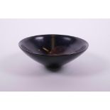 A Chinese Cizhou kiln pottery bowl of conical form with leaf skeleton decoration, 6" diameter