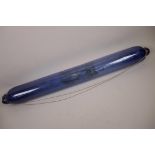 A large C19th Bristol blue glass rolling pin, 29" long