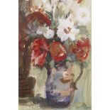 Still life, jug of flowers, acrylic on paper, signed indistinctly, Paul McCulen? 7" x 9½"