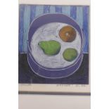 Andy Sharpe, still life, oil on card, bowl of fruit, signed on the mount, 4¾" x 5"